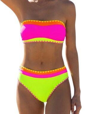 Popvil Neon Colorblock Bikini 2-Piece Set - Size S NWT Hot Pink & Lime
